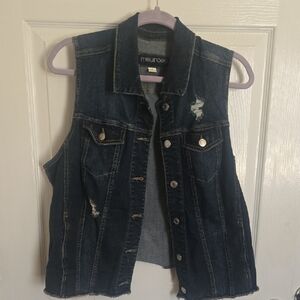 Maurices Dark Blue Distressed Denim Vest